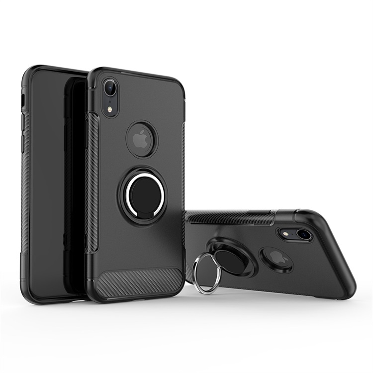 iPhone Xr 6.1in 360 Rotating RING Stand Hybrid Case with Metal Plate (Black)
